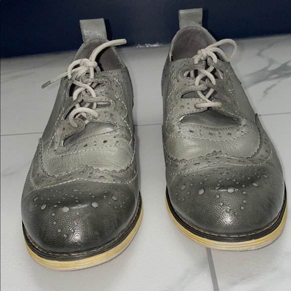 Leather Gray Brogue Oxford Shoes Lace up Formal Dress Shoe Size 37.5 - Picture 6 of 8